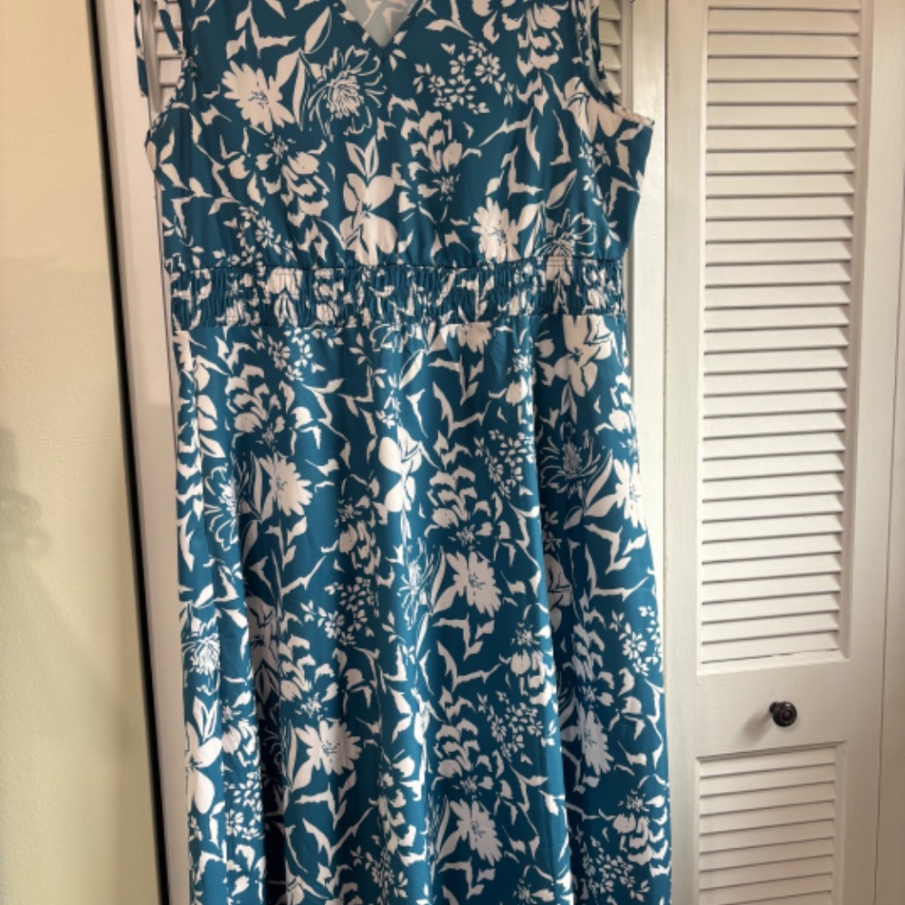 Blue (not pink!) Bloomchic shirred waist sleeveless pocket tank dress 14-16 - Picture 2 of 8